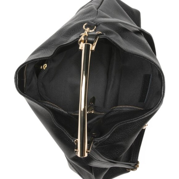 Made In Italy Leather Hobo With Metal Hardware Strap - Picture 2 of 3